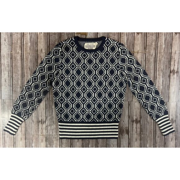Tory Burch Sweaters - Tory Sport knit merino wool blend geometric pattern sweater sz S / P Navy White